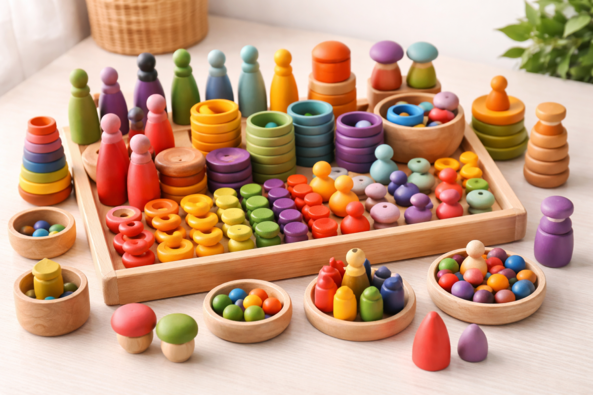 Verschillende gekleurde blokjes voor peuters, kleuters en schoolkinderen