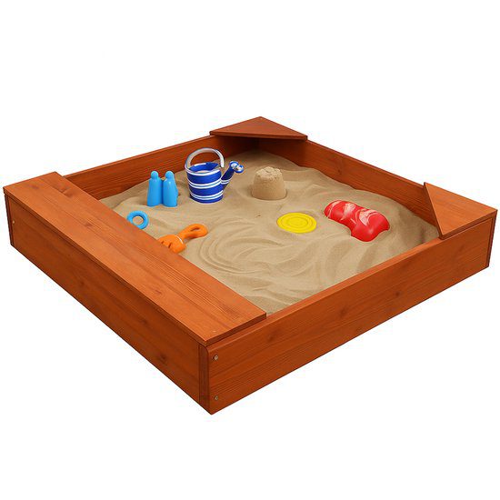 Houten zandbak met hoes