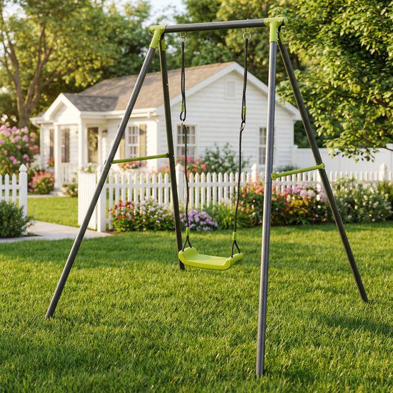 Swing set in a backyard garden