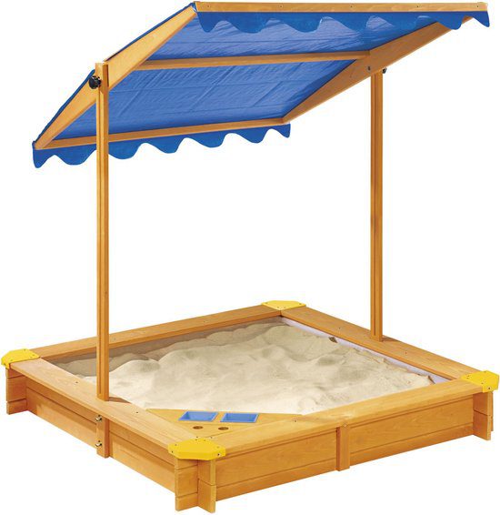 Zandbak met zonneluifel blauw
